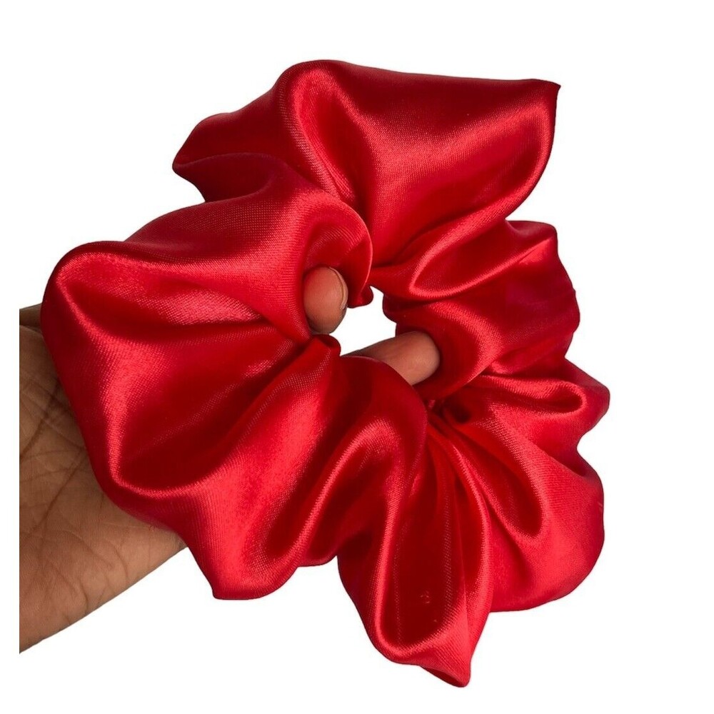 New Women Red Satin Scrunchie Single Hair Tie Large